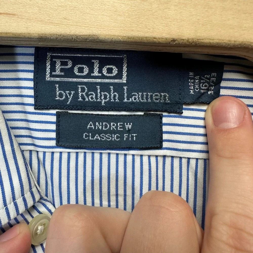 Polo Ralph Lauren Andrew Classic Fit Striped Shirt Mens 16.5 32/33 Blue White